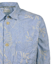 Regular fit over jacket with italian collar in light blue stretch cotton with white stripes and beige floral embroidery - Light blue | Giemme BrandsCorporate
