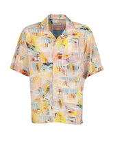 Camicia over fit a mezza manica con collo italiano in puro cotone con esclusiva stampa surf - Giallo | Giemme BrandsCorporate