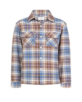 Over shirt jacket in pure cotton flannel with brown and blue check pattern - Light blue | Giemme BrandsCorporate