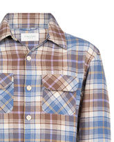 Over shirt jacket in pure cotton flannel with brown and blue check pattern - Light blue | Giemme BrandsCorporate