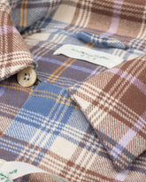 Over shirt jacket in pure cotton flannel with brown and blue check pattern - Light blue | Giemme BrandsCorporate