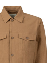 Regular fit jacket with Italian collar in brown stretch seersucker cotton - Hazelnut | Giemme BrandsCorporate