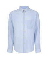 Camicia over fit con dettagli in contrasto in pura mussola di cotone a righe azzurre - Azzurro | Giemme BrandsCorporate
