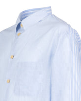 Camicia over fit con dettagli in contrasto in pura mussola di cotone a righe azzurre - Azzurro | Giemme BrandsCorporate