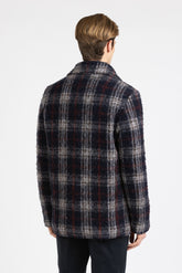 Peacot doppiopetto in lana bouclé a quadri blu - Blu | Giemme BrandsCorporate