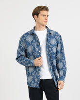 Overshirt aus blauem Baumwoll-Denim mit Stickerei - Dunklem denim | Giemme BrandsCorporate