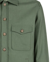 Over jacket with Italian collar and double rounded pockets in a cotton-linen blend in green - Green | Giemme BrandsCorporate