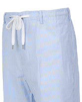 Pantaloni regular fit con coulisse in puro cotone bianco a righe azzurre - Azzurro | Giemme BrandsCorporate