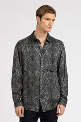 Camicia con collo francese in twill di pura viscosa in esclusiva stampa animalier grigia - Grigio | Giemme BrandsCorporate
