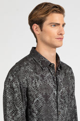 Camicia con collo francese in twill di pura viscosa in esclusiva stampa animalier grigia - Grigio | Giemme BrandsCorporate