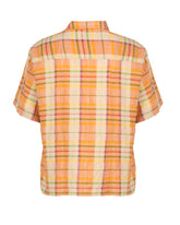 Camicia over fit a mezza manica in cotone elasticizzato misto lino a quadri arancioni - Arancione | Giemme BrandsCorporate