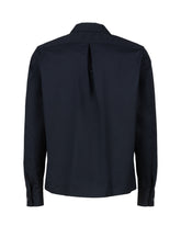 Over jacket con doppia tasca stondata in gabardina di cotone e lino elasticizzato blu - Blu | Giemme BrandsCorporate