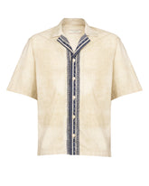 Camicia a mezza manica comfort fit con collo bowling in puro cotone con esclusiva stampa retrò sui toni del blu - Beige | Giemme BrandsCorporate