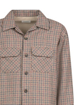 Over fit shirt jacket with notch lapel collar in beige pied de poule wool - Hazelnut | Giemme BrandsCorporate