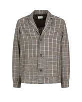 Over jacket with notch lapel collar in brown and blue prince of wales check wool - Brown | Giemme BrandsCorporate