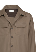 Over fit shirt jacket with notch lapel collar in exclusive brown stretch virgin wool - Brown | Giemme BrandsCorporate