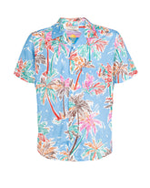 Regular fit short-sleeve shirt with a bowling collar, made from pure cotton with a print in shades of blue - Light blue | Giemme BrandsCorporate
