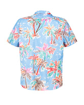 Regular fit short-sleeve shirt with a bowling collar, made from pure cotton with a print in shades of blue - Light blue | Giemme BrandsCorporate
