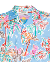 Regular fit short-sleeve shirt with a bowling collar, made from pure cotton with a print in shades of blue - Light blue | Giemme BrandsCorporate