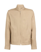 Regular fit bomber with welt pockets and a two-button collar in pure beige tencel - Hazelnut | Giemme BrandsCorporate