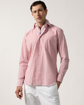 Camicia regular fit con collo francese in di puro cotone bianco a righe rosse - New in Uomo | Giemme BrandsCorporate