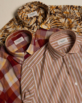 Regular Fit Hemd mit französischem Kragen aus reinem Baumwolle mit exklusivem Foliage-Muster in Orangetönen - Orangefarben | Giemme BrandsCorporate