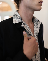 Over jacket con collo italiano in puro lino nero - Nero | Giemme BrandsCorporate