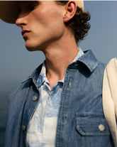 Slim fit french collar shirt in pure cotton with exclusive blue floral print - Blue | Giemme BrandsCorporate