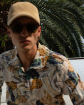 Slim fit french collar shirt in pure cotton with exclusive brown floral print - Hazelnut | Giemme BrandsCorporate