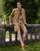 Regular fit jacket with Italian collar in brown stretch seersucker cotton - Hazelnut | Giemme BrandsCorporate