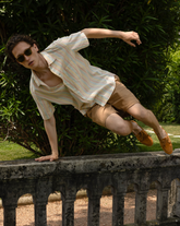 Regular Fit Bermuda-Hose aus elastischem Baumwoll-Seersucker in Braun - Haselnussbraun | Giemme BrandsCorporate