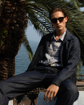 Overfit shirt with french collar in pure white cotton with light blue stripes and an exclusive blue check print - Light blue | Giemme BrandsCorporate