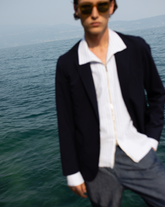 Giacca over fit mono petto in puro lino blu - Blu | Giemme BrandsCorporate