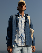 Slim fit french collar shirt in pure cotton with exclusive blue floral print - Blue | Giemme BrandsCorporate