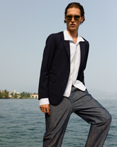 Over Fit Einreiher-Jacke aus reinem Leinen in Blau - Blau | Giemme BrandsCorporate