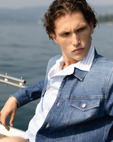 Comfort fit polo shirt in stretch cotton with light blue stripes - Light blue | Giemme BrandsCorporate