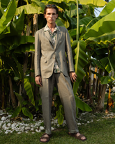 Wide-leg pants in pure linen with an exclusive green dye - Green | Giemme BrandsCorporate