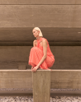 Regular-fit long dress with a crossed neckline in pure orange viscose with appliqués - Orange | Giemme BrandsCorporate