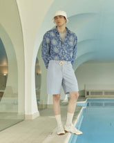 Pantaloni bermuda con coulisse in cotone seersucker elasticizzato celeste - Tintoria Mattei | Giemme BrandsCorporate
