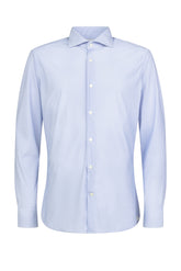 Camicia regular fit con collo francese in tessuto tecnico performante con micro fantasia azzurra - Dress shirt | Giemme BrandsCorporate