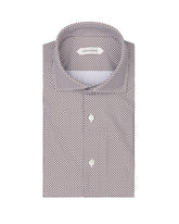 Camicia regular fit con collo francese in tessuto tecnico performante con esclusiva fantasia geometrica marrone - Skinlike | Giemme BrandsCorporate