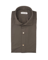 Camicia regular fit con collo francese in tessuto tecnico performante marrone effetto pinpoint - Skinlike | Giemme BrandsCorporate