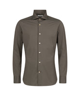 Camicia regular fit con collo francese in tessuto tecnico performante marrone effetto pinpoint - Skinlike | Giemme BrandsCorporate