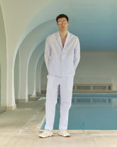 Pantaloni regular fit con coulisse in puro cotone bianco a righe azzurre - Tintoria Mattei | Giemme BrandsCorporate