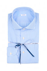 Camicia con collo francese in popeline di puro cotone a righe bianco e azzurro - Caliban Uomo | Giemme BrandsCorporate