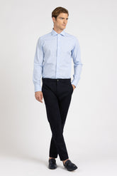 Camicia con collo francese in popeline di puro cotone a righe bianco e azzurro - Collezione UOMO | Giemme BrandsCorporate