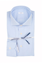 Camicia con collo francese in popeline di puro cotone mille righe bianco e azzurro - Collezione UOMO | Giemme BrandsCorporate