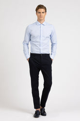 Camicia con collo francese in popeline di puro cotone mille righe bianco e azzurro - Collezione UOMO | Giemme BrandsCorporate