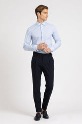 Camicia con collo francese e polso gemello in popeline di puro cotone mille righe bianco e azzurro - Collezione UOMO | Giemme BrandsCorporate