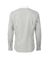 Camicia regular fit con collo francese a contrasto in puro cotone bianco a righe verdi - Verde | Giemme BrandsCorporate
